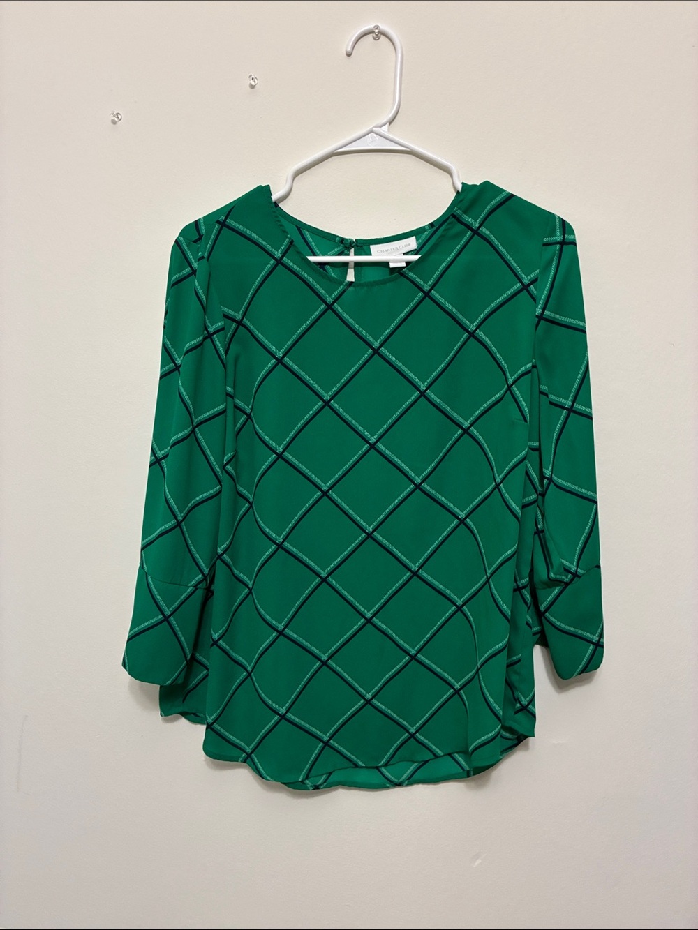 Charter Club Green Windowpane Blouse